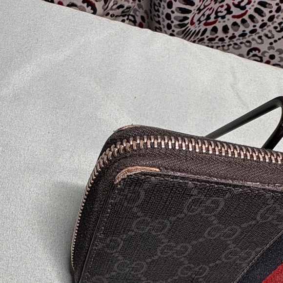 Gucci GG Supreme Web Zip Around Wallet Black Grey Blue Red Stripe GUC - Picture 4 of 12